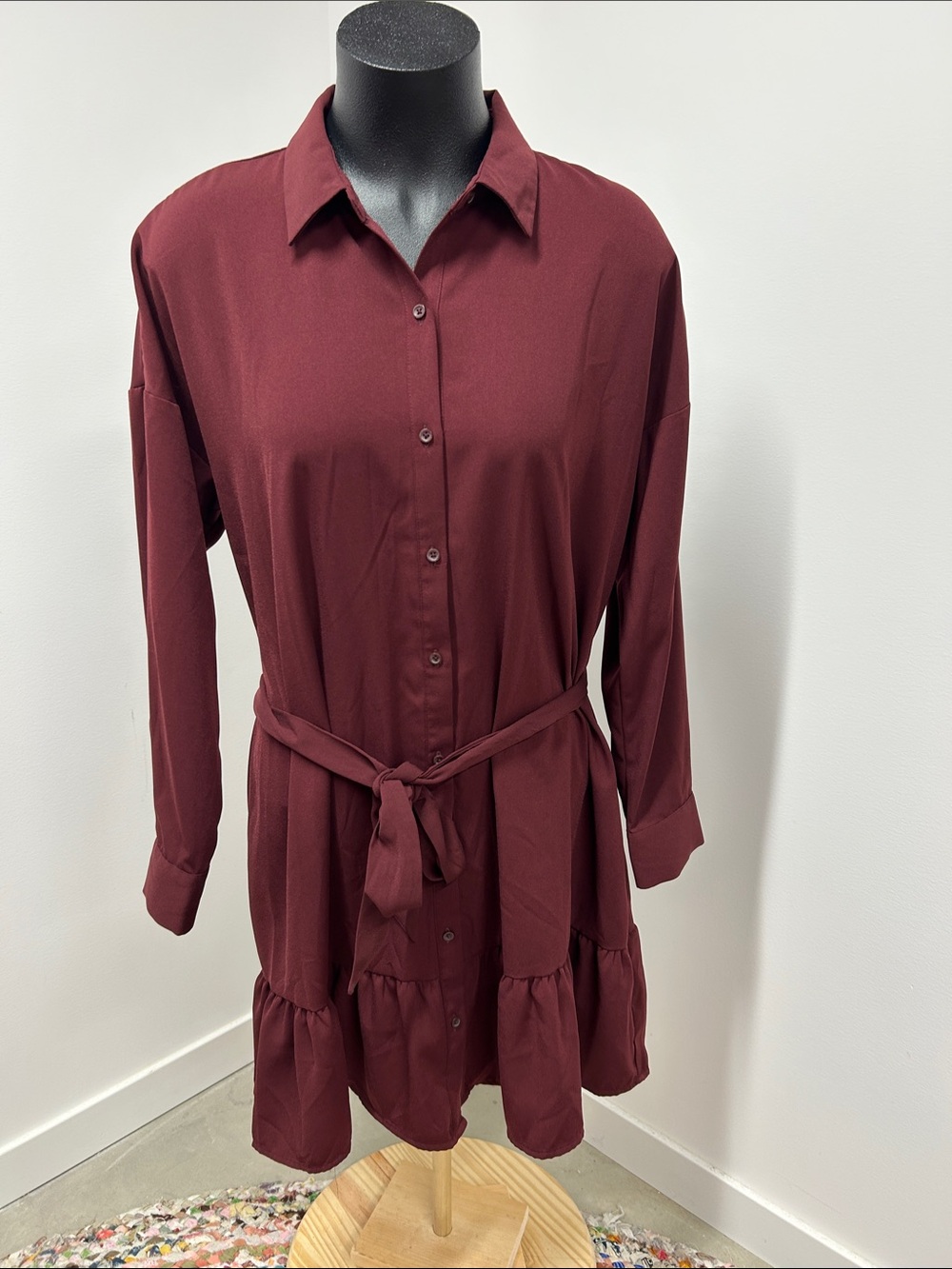 Nine West Burgundy Button-Front Tunic with Waist Tie